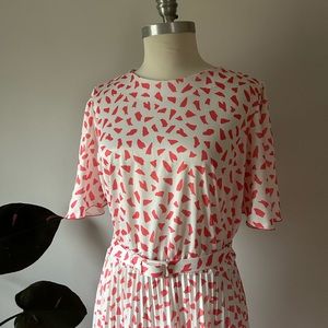 Vintage 70’s D’Allaird’s Midi Belted Dress Fit Flare Pink Pattern Polyester